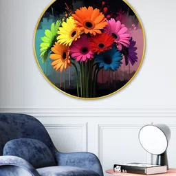 Livin'luxe Blue & Red MDF Round Flower Paintings Wall Art-16 Inch image 4