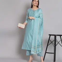 vredevogel Women Chanderi Kurta Pant Dupatta Set-picture-10