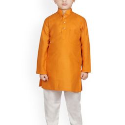 SG YUVRAJ Boys Orange & White Solid Brocade Kurta with Pyjamas-picture-38