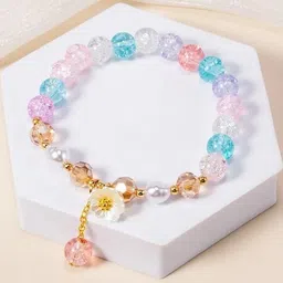 Inites Women Multicolour Glass Beaded Daisy Charm Latkan Bracelet-picture-41