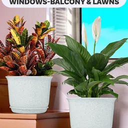 Kuber Industries 3Pcs White & Pink Textured Planters With Plate image 3