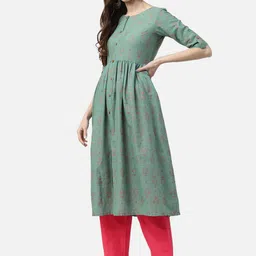 AHIKA Women Green Ethnic Motifs Printed Anarkali Kurta image 3