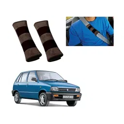 Auto Pearl Seat Belt Cushion (Pack of 2, Brown Black) Compatible for Maruti Suzuki 800-picture-26