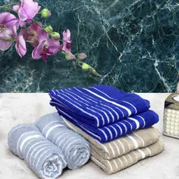 Aura 6-Pcs Blue & White Striped Pure Cotton Super Absorbent & Quick Dry Hand Towels-image-30
