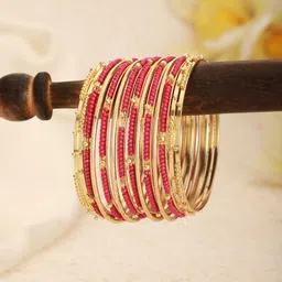 Jazz and Sizzle Set Of 12 Gold-Plated Artificial Stone-Studded & Beaded Bangles-picture-28