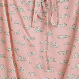 TALES & STORIES Peach-Coloured & Off White Print Tie-Up Neck Blouson Top image 3