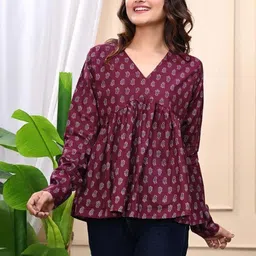 COTT10 Print Cotton Peplum Top image 4