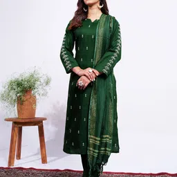 ARADHNA Women Ethnic Motifs Embroidered Regular Kurta with Trousers & With Dupatta-image-28