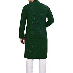 click n buy Men Chikan Embroidery Straight Kurta (Dark Green) image 2