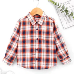 Babyhug Cotton Full Sleeves Checked Shirt With Pocket - Orange-image-70