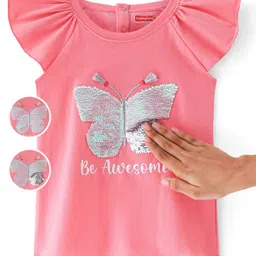 Babyhug Cotton Knit  Sleeveless T-Shirt with Reversible Sequin & Frill Detailing - Pink-picture-17