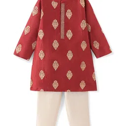 Babyhug Woven Full Sleeves Kurta & Pyjama Set With Zari Embroidery - Red-picture-12