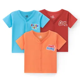 Doodle Poodle 100% Cotton Knit Half Sleeves Jhablas Text Print Pack of 3 - Blue Orange Red-image-37
