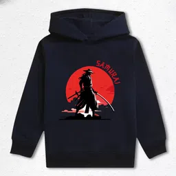 NUSYL Fleece Full Sleeves Japanese Samurai Printed Hoodie - Navy Blue-image-84