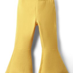 kookie kids india Kookie Kids Knit Full Length Solid Flared Pant With Rib & Stretch - Yellow-picture-0