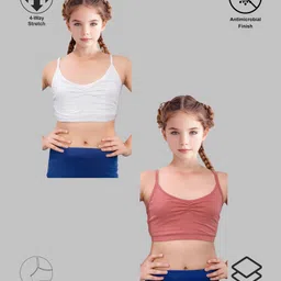 TRESNOVA Cotton Lycra Pack Of 2 Anti Microbial & Advanced Ergonomic Armhole Technology Sleeveless Solid Non Padded Stretchable Bras - White & Pink image 1