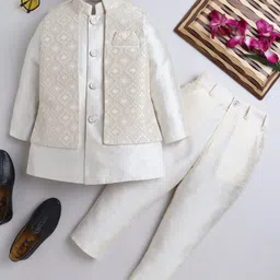 Ahhaaaa Velvet Full Sleeves Solid Kurta With Pant & Embroidered Jacket Set - Beige-picture-27