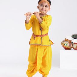 Dapper Dudes Janmashtami Theme Full Sleeves Lord Krishna Costume Set - Yellow-picture-11