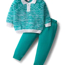 Babyhug Knitted Full Sleeves Pullover Sweater Set With Abstract Design - Turquoise Blue-picture-26
