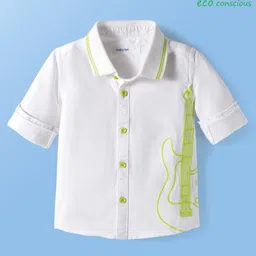 Babyoye 100% Cotton Woven Full Sleeves Shirts With Guitar Embroidery - White-picture-28