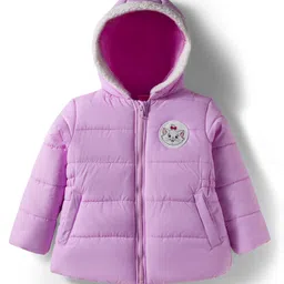Babyhug Disney Woven Full Sleeves Hooded Padded Jacket with Marie Badge Detailing - Lavender-picture-10