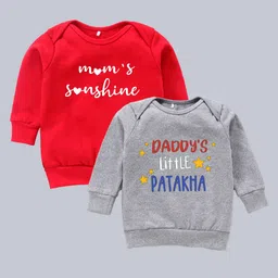 Kadam Baby Cotton Knit Diwali Theme Pack Of 2 Full Sleeves Daddys Little Patakha Text Printed Light Winter Sweatshirts - Red & Grey-picture-10