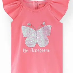 Babyhug Cotton Knit  Sleeveless T-Shirt with Reversible Sequin & Frill Detailing - Pink image 2
