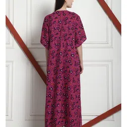 Secret Wish Cotton Woven Half Batwing Sleeves Floral Printed Maternity Nighty With Side Seam Nursing Access - Purple image 3