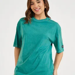 Styli Women Solid Round Neck Cotton Oversized T-shirt image 1