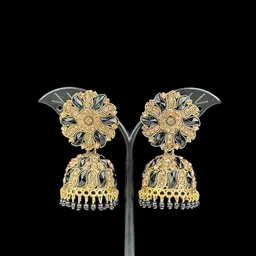 shreeji jewels Artificial Stones Studded and Beaded Dome Shaped Jhumkas image 4