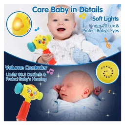 Yamama Musical Toy 2 in 1 Baby Pounding Hammer Toy for Kids with Lights and Soothing Music Interchangeable Eyes Baby Fun Hammer Educational Learning Toy for Kids and Babies - Multicolor image 3