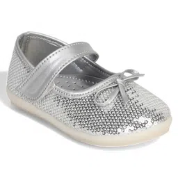 Lil Lollipop Bow Applique Detailed Sequins Embellished Mary Jane Ballerinas With Velcro Closure - Silver image 4