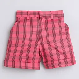 Jeet Ethnics Half Sleeves Solid Shirt With Checked Shorts Bow & Suspender Set - Red image 5