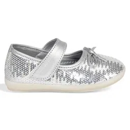 Lil Lollipop Bow Applique Detailed Sequins Embellished Mary Jane Ballerinas With Velcro Closure - Silver image 5