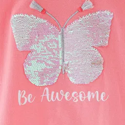 Babyhug Cotton Knit  Sleeveless T-Shirt with Reversible Sequin & Frill Detailing - Pink image 5