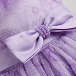Mark & Mia Woven Off Shoulder Sleeves Floral Printed Party Dress with Bow Applique - Lavender image 5