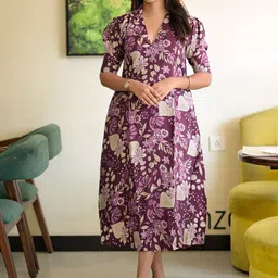 SHINISHA Floral Print Puff Sleeve A-Line Midi Dress-image-23