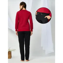 July Nightwear Winter Collection For Women Maroon Fleece Track Suit with Round Neck image 3
