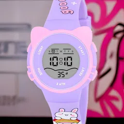 Otage Kids Printed Dial & Textured Straps Digital Multi Function Watch 2206-Cat-Purple-picture-23