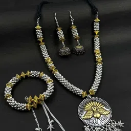 NAMAN ARTS Rhodium Plated Artificial Beads Beaded Oxidised Jewellery Set-picture-12