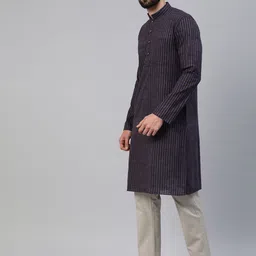 Manthan Men Blue & Gold-Toned Striped Kurta image 2