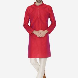 Wintage Men Red Woven Design Straight Kurta-picture-39