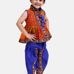 BownBee Boys Orange & Blue Printed Kediyu image 2