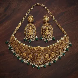 Kushal's Fashion Jewellery Gold-Plated Stone-Studded & Beaded Antique Jewellery Set-picture-52