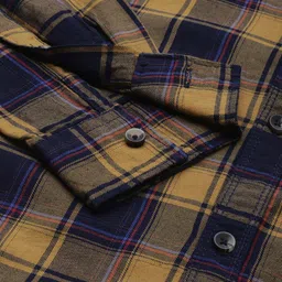 The Indian Garage Co Men Navy Blue & Mustard Yellow Checked Casual Shirt image 3