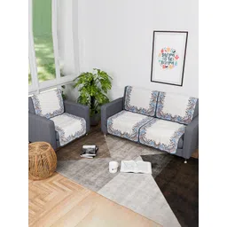 HOMESTIC Cream-Coloured & Cream-Coloured Printed Cotton Sofa Cover-picture-35