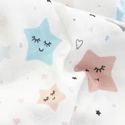 Yellow Doodle Twinkly Stars Printed Reversible Organic Cotton Muslin Blanket - Grey-image-38