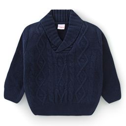Babyhug 100% Acrylic Full Sleeves Sweater with Cable Knit Design - Navy-image-88