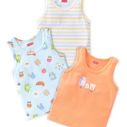 Babyhug 100 % Cotton Sleeveless Sando Striped & Food Print Pack of 3 - Multicolour-picture-18