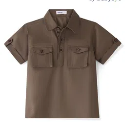 Babyoye Cotton Woven Half Sleeves Shirt Solid Dyed With Front Pockets - Dark Beige-image-30